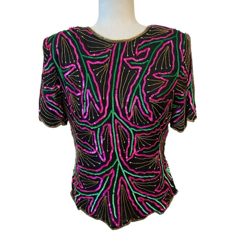 Stenay Womens Vintage Pink And Green Evening Top